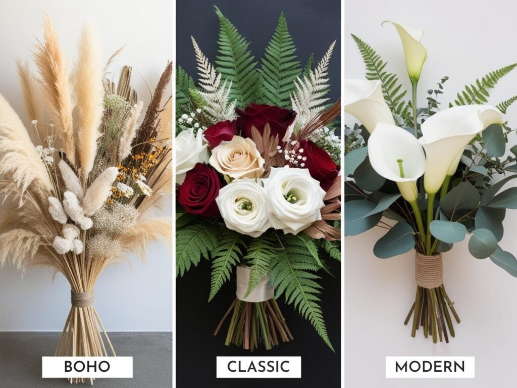 A collage of three DIY wedding bouquets