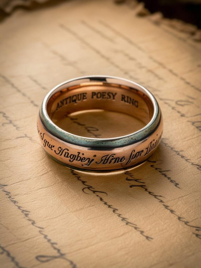 An antique wedding ring on a vintage parchment, representing the historical roots of wedding rings