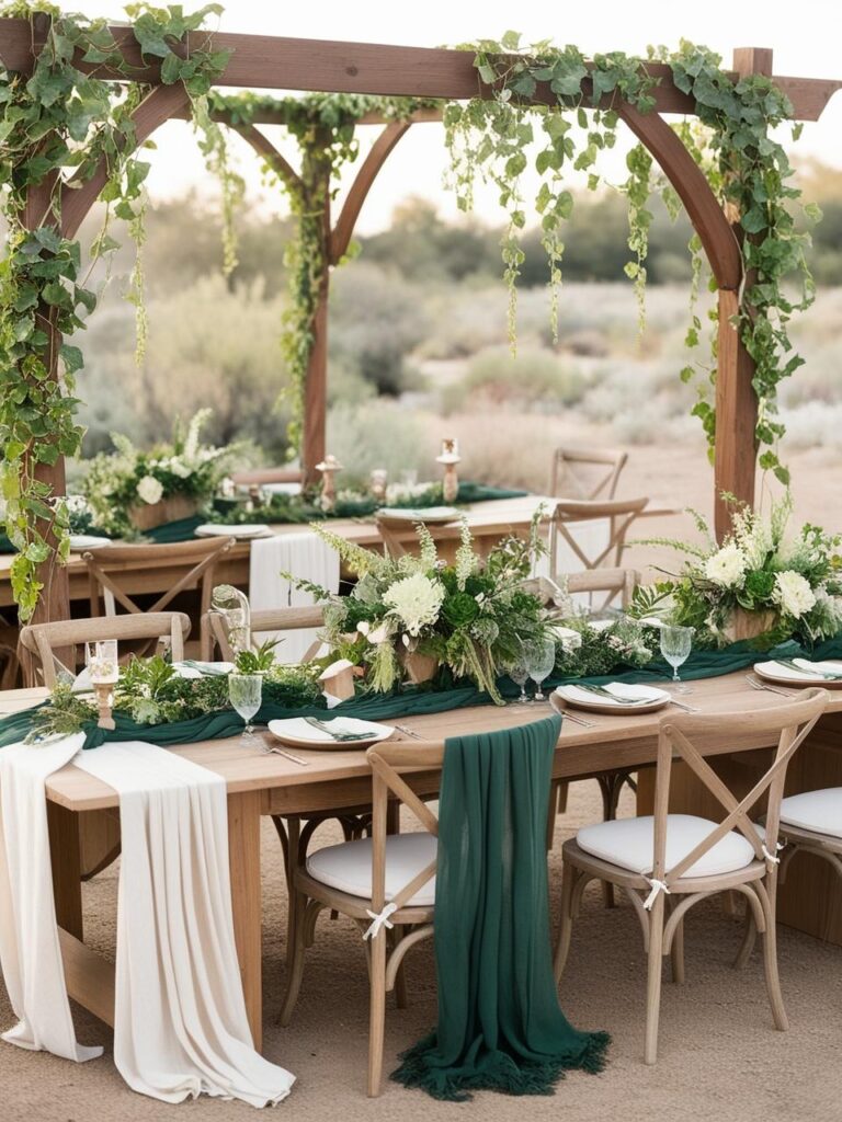 Emerald green, sage and woody accents