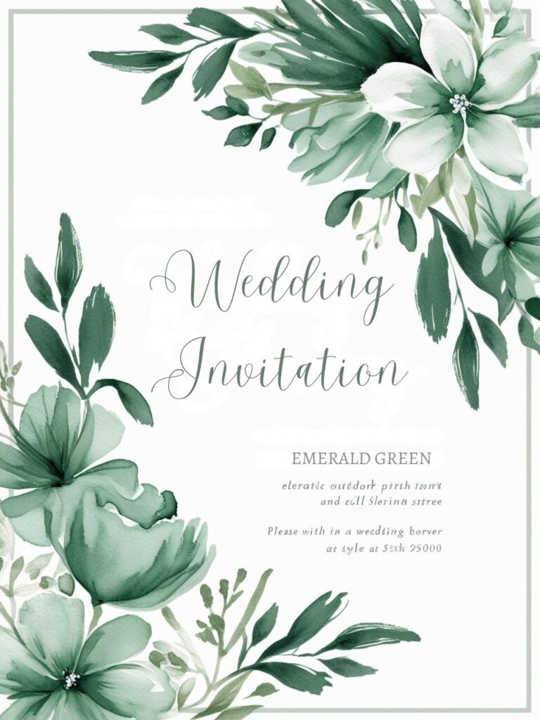 Watercolor emerald green invitations